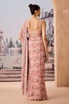 Shop_Aneesh Agarwaal_Peach Sari Chinon Chiffon Printed Floral Chintz Pre-draped Ruffle Saree Set _at_Aza_Fashions