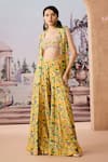 Buy_Aneesh Agarwaal_Yellow Crepe Embroidered Thread Jacket Lapel Floral Garden Print Sharara Set _at_Aza_Fashions