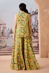 Shop_Aneesh Agarwaal_Yellow Crepe Embroidered Thread Jacket Lapel Floral Garden Print Sharara Set _at_Aza_Fashions