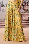 Aneesh Agarwaal_Yellow Crepe Embroidered Thread Jacket Lapel Floral Garden Print Sharara Set _Online_at_Aza_Fashions