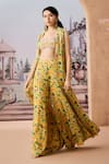 Buy_Aneesh Agarwaal_Yellow Crepe Embroidered Thread Jacket Lapel Floral Garden Print Sharara Set _Online_at_Aza_Fashions