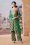 Buy_Aneesh Agarwaal_Green Kurta And Palazzo Crepe Printed Sequin Notched Floral Blossom Set _at_Aza_Fashions