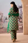 Shop_Aneesh Agarwaal_Green Kurta And Palazzo Crepe Printed Sequin Notched Floral Blossom Set _at_Aza_Fashions