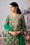 Shop_Aneesh Agarwaal_Green Kurta And Palazzo Crepe Printed Sequin Notched Floral Blossom Set _Online_at_Aza_Fashions