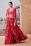 Buy_Aneesh Agarwaal_Red Crepe Printed Sequin Cape Open Flower Scalloped Lehenga Set _at_Aza_Fashions