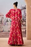 Shop_Aneesh Agarwaal_Red Crepe Printed Sequin Cape Open Flower Scalloped Lehenga Set _at_Aza_Fashions