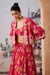 Buy_Aneesh Agarwaal_Red Crepe Printed Sequin Cape Open Flower Scalloped Lehenga Set _Online_at_Aza_Fashions