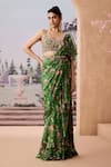 Buy_Aneesh Agarwaal_Green Chinon Chiffon Printed Sequin Floral Chintz Pre-draped Ruffle Saree Set _at_Aza_Fashions