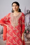 Buy_Aneesh Agarwaal_Orange Chinon Chiffon Printed Sequin Notched Floral Chintz Kurta Sharara Set _Online_at_Aza_Fashions