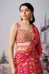 Buy_Aneesh Agarwaal_Fuchsia Chinon Chiffon Printed Sequin Chintz Pre-draped Ruffle Saree Set _Online_at_Aza_Fashions