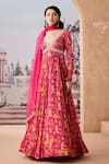 Buy_Aneesh Agarwaal_Fuchsia Anarkali Chinon Chiffon Printed Sequin Floral Chintz With Dupatta _at_Aza_Fashions