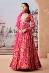 Aneesh Agarwaal_Fuchsia Anarkali Chinon Chiffon Printed Sequin Floral Chintz With Dupatta _Online_at_Aza_Fashions