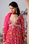 Buy_Aneesh Agarwaal_Fuchsia Anarkali Chinon Chiffon Printed Sequin Floral Chintz With Dupatta _Online_at_Aza_Fashions