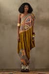 Buy_Aseem Kapoor_Multi Color Natural Crepe Printed Geometric Asymmetric Rasa Draped Dress _at_Aza_Fashions