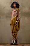 Aseem Kapoor_Multi Color Natural Crepe Printed Geometric Asymmetric Rasa Draped Dress _Online_at_Aza_Fashions