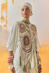 Aseem Kapoor_Multi Color Cotton Silk Embroidery Chevron Round Zuri Print Gilet _at_Aza_Fashions