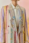 Aseem Kapoor_Multi Color Sheer Silk Printed Stripe Notched Collar Veni Jacket _at_Aza_Fashions