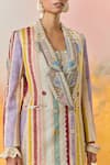 Shop_Aseem Kapoor_Multi Color Jacket And Trouser Slub Satin Embroidered Mother Noori Blazer Set 