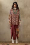 Buy_Aseem Kapoor_Pink Natural Crepe Printed Collared Atri Shirt And Trouser Set _at_Aza_Fashions