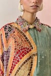 Aseem Kapoor_Green Natural Crepe Printed Collared Mandala Trapeze Shirt _at_Aza_Fashions