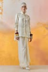 Buy_Aseem Kapoor_Off White Crushed Silk Embroidered Bead Collared Atri Work Shirt _at_Aza_Fashions