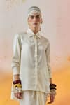 Buy_Aseem Kapoor_Off White Crushed Silk Embroidered Bead Collared Atri Work Shirt _Online_at_Aza_Fashions