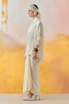 Aseem Kapoor_Off White Crushed Silk Embroidered Bead Collared Atri Work Shirt _at_Aza_Fashions