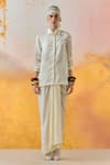 Buy_Aseem Kapoor_Off White Crushed Silk Embroidered Bead Collared Work Shirt And Skirt Set _at_Aza_Fashions