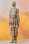 Buy_Aseem Kapoor_Multi Color Natural Crepe Embroidered Resham Round Afghan Tunic And Trouser Set 