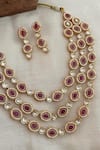 Shop_Saga Jewels_Red Ruby Embellished Layered Necklace Set _at_Aza_Fashions