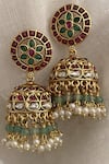 Buy_Saga Jewels_Gold Plated Stone Temple Embellished Jhumkas _at_Aza_Fashions