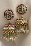 Shop_Saga Jewels_Gold Plated Stone Temple Embellished Jhumkas _at_Aza_Fashions