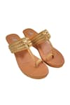 Shop_The Madras Trunk_Gold Haiku Flora Brocade Kolhapuri Wedges _at_Aza_Fashions