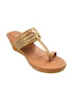 The Madras Trunk_Gold Haiku Flora Brocade Kolhapuri Wedges _Online_at_Aza_Fashions