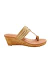 Shop_The Madras Trunk_Gold Haiku Flora Brocade Kolhapuri Wedges _Online_at_Aza_Fashions