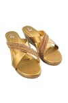 Shop_The Madras Trunk_Gold Cutdana Nile Criss Cross Strap Wedges _at_Aza_Fashions