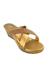 The Madras Trunk_Gold Cutdana Nile Criss Cross Strap Wedges _Online_at_Aza_Fashions