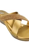 Buy_The Madras Trunk_Gold Cutdana Nile Criss Cross Strap Wedges _Online_at_Aza_Fashions