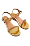 Shop_The Madras Trunk_Gold Cutdana Venus Embellished Sandal Wedges _at_Aza_Fashions