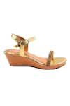 Shop_The Madras Trunk_Gold Cutdana Venus Embellished Sandal Wedges _Online_at_Aza_Fashions