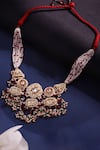 Shop_Dugran By Dugristyle_Red Makhmal Haar Necklace _at_Aza_Fashions