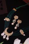 Shop Dugran By Dugristyle Green Pearls, Fabric Flowers Jaadui Noor Necklace Set at Aza Fashions Shop_Dugran By Dugristyle_Green Pearls, Fabric Flowers Jaadui Noor Necklace Set _at_Aza_Fashions