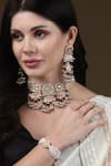 Buy_Dugran By Dugristyle_Green Pearls, Gota Patti, Fabric Flowers Kiran Bloom Necklace Set _at_Aza_Fashions