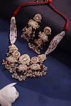 Shop_Dugran By Dugristyle_Green Pearls, Gota Patti, Fabric Flowers Kiran Bloom Necklace Set _at_Aza_Fashions