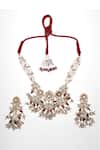Buy_Dugran By Dugristyle_Green Pearls, Gota Patti, Fabric Flowers Kiran Bloom Necklace Set _Online_at_Aza_Fashions