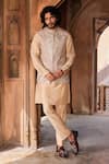 Buy_Contrast By Parth_Brown Tussar Silk Embellished Leather Patchwork Ibaadat Gota Bundi And Kurta Set _at_Aza_Fashions