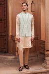 Buy_Contrast By Parth_Green Linen Silk Embellished Kiran Dori Bundi And Kurta Set _at_Aza_Fashions