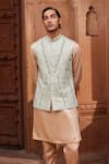 Contrast By Parth_Green Linen Silk Embellished Kiran Dori Bundi And Kurta Set _Online_at_Aza_Fashions