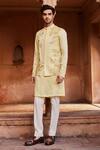 Buy_Contrast By Parth_Yellow Linen Silk Embroidery Resham Rooh Bundi And Kurta Set _at_Aza_Fashions