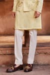 Contrast By Parth_Yellow Linen Silk Embroidery Resham Rooh Bundi And Kurta Set _Online_at_Aza_Fashions